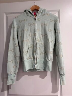 Primp Mint Zip-Up Hoodie with Allover Horsebit rhinestone print sz S